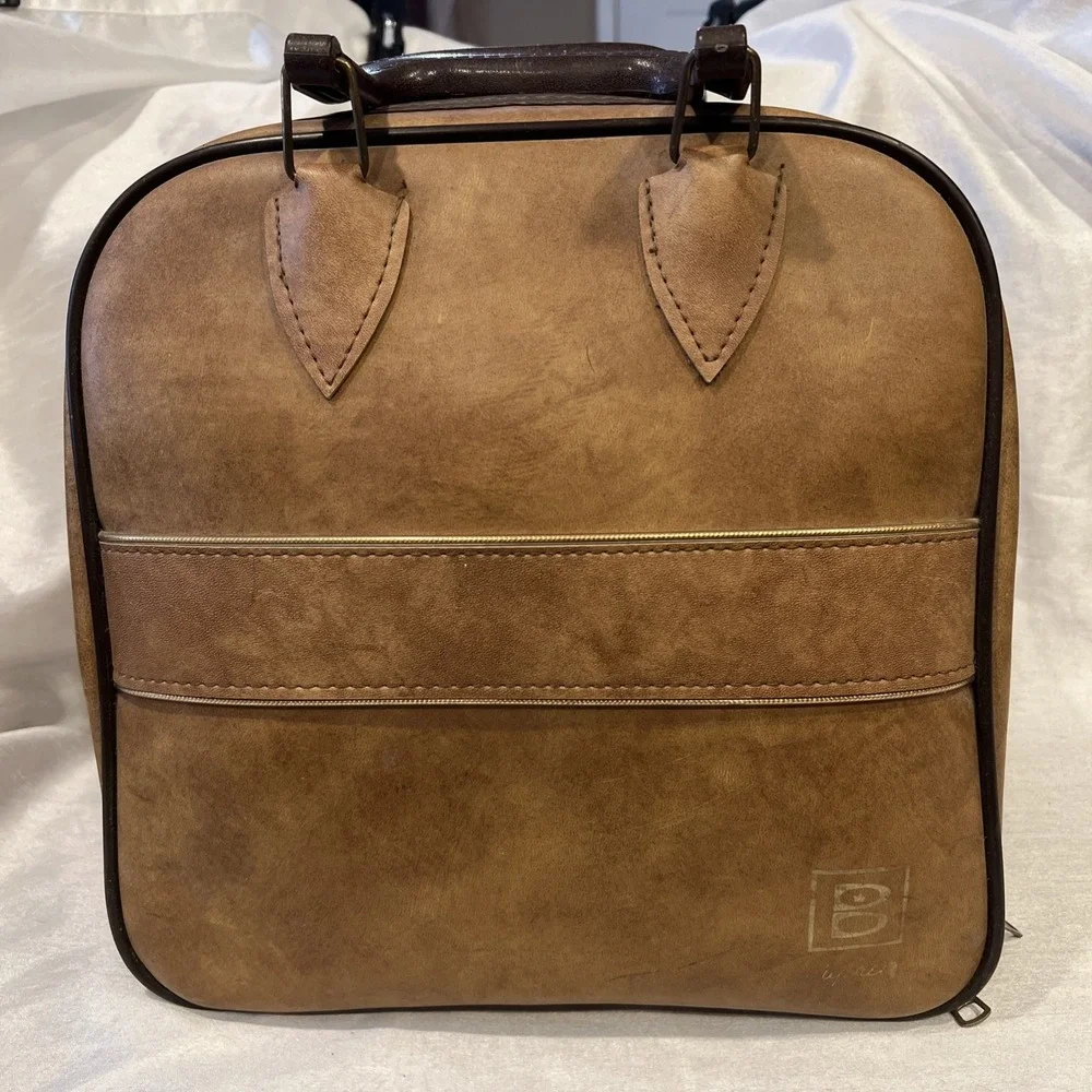 Vintage Brunswick Supreme Bowling Ball Bag W/ Rack Brown Zipper Shoe Storage